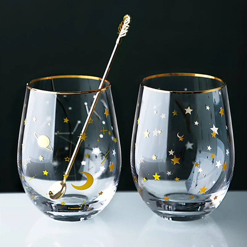 Высокий внешний вид уровень чашка с золотым ободом Вселенная прозрачная