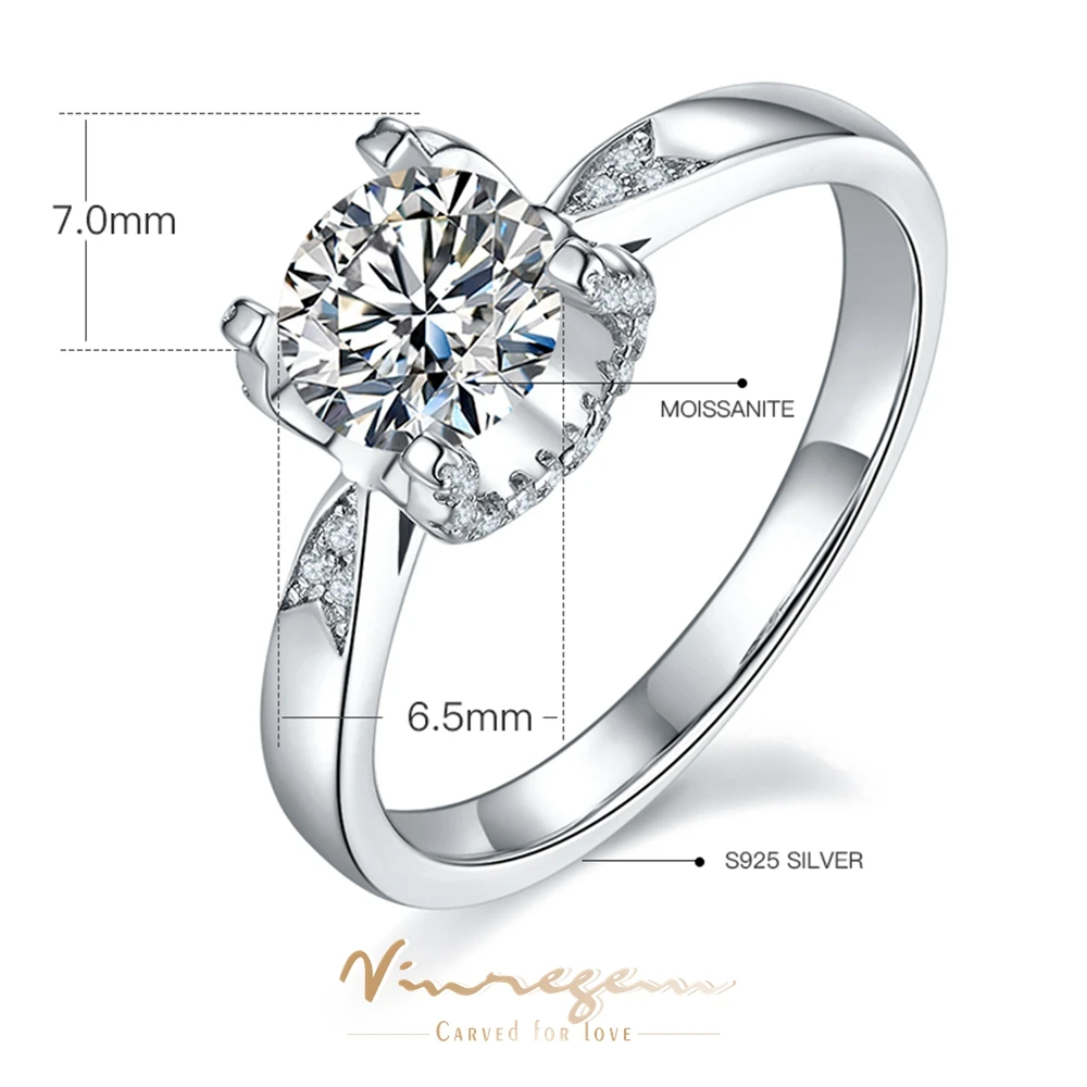 

Vinregem 925 Sterling Silver 1CT Colorful D Moissanite Wedding Ring for Women Gift 100% Pass Test Diamond With GRA Drop Shipping