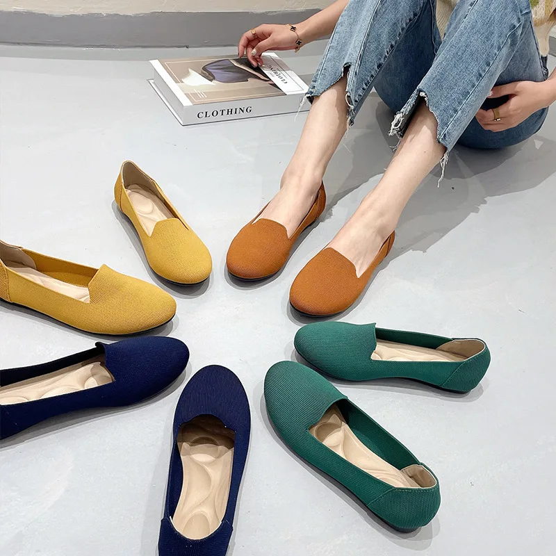 Casual Knitted Shallow Mouth Flat Shoes Woman Ballerina All-match Temperament Round Toe Women's Loafer Single Shoe Zapatos Mujer
