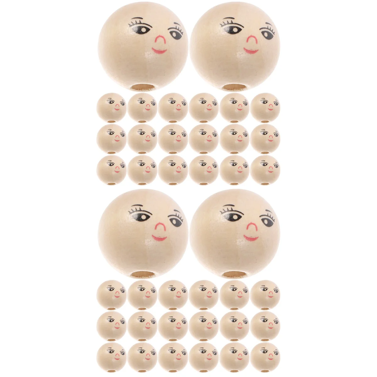 

100 Pcs Round Wooden Smile Face Beads Wood Loose Beads Round Spacer Beads with Hole