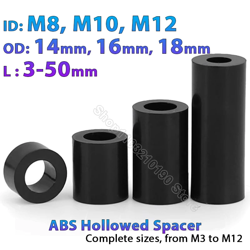 5-100 шт. M8, M10, M14, черная нейлоновая прокладка из АБС-пластика без резьбы, круглая полая стойка, шайба, винт для печатной платы, колонна, наружный диаметр 14, 16, 18 мм