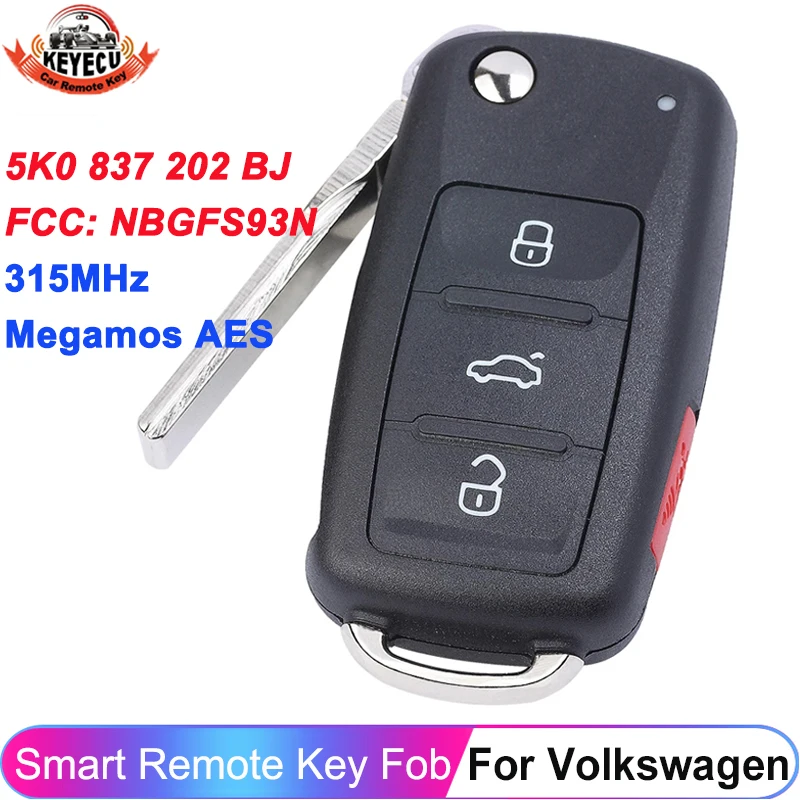 MQB 5K0837202BJ For VW VolksWagen Jetta Passat 2017 2018 NBGFS93N 5K0 837 202 BJ 315MHz Megamos AES Chip Flip Remote Car Key Fob