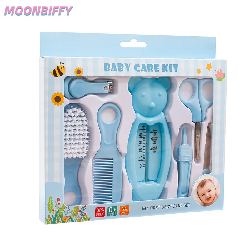 

7PCS Baby Health Care Kit Baby Nail Care Tools Newborn Nail Hair Thermometer Brush Clipper Scissor Kid Toiletries Kit Baby Care