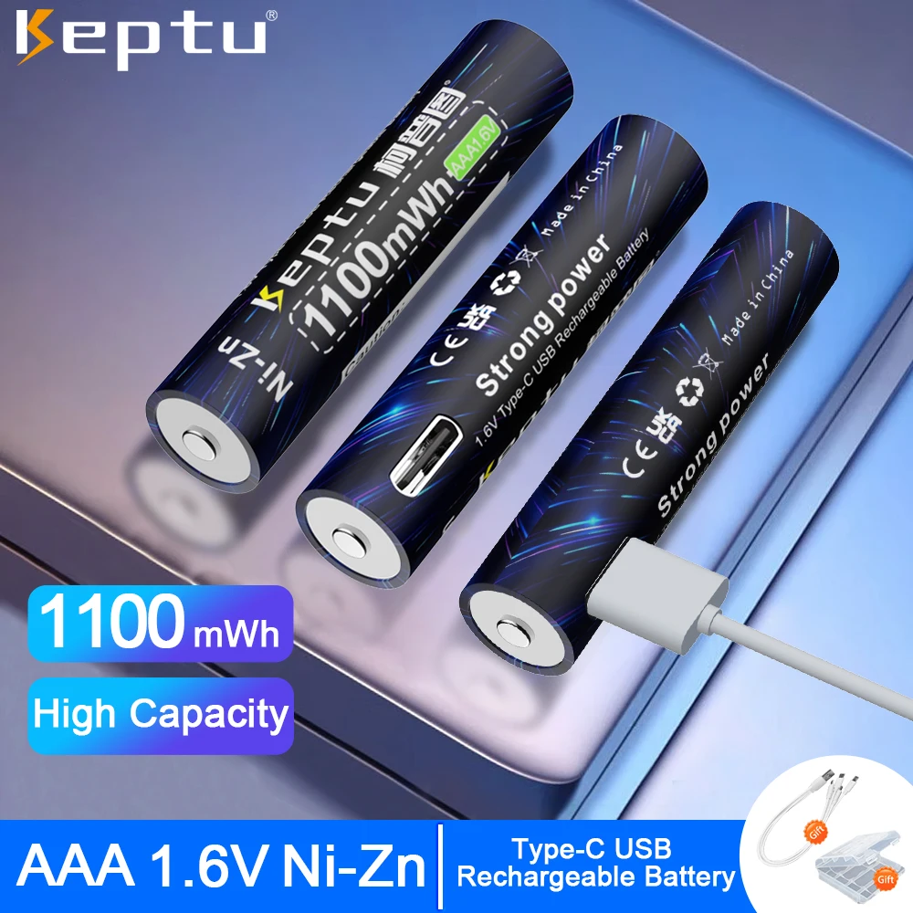 

KEPTU Ni-Zn AAA 1100mWh 1.6V AAA Battery Rechargeable USB Battery 3A Bateria aaa nizn Bateries High capacity+Cable