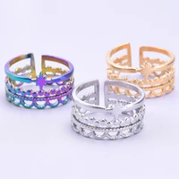 1pcs crown rings for women girl jewelry stars vintage accessories stainless steel ring never fade open adjustable bague femme