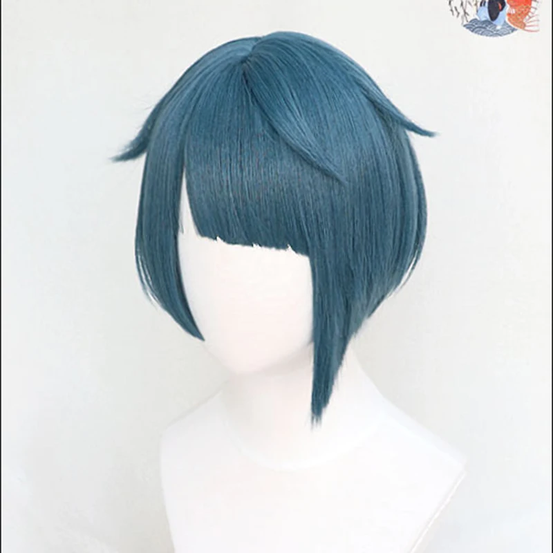 

Genshin Impact XINGQIU Cosplay Wig XING QIU Blue Short Heat Resistant Synthetic Wigs + Wig Cap