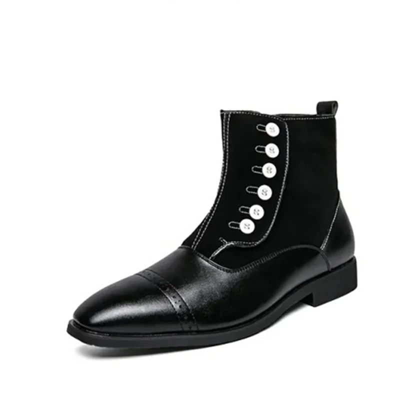 

Новые модные мужские ботильоны DAFENP, повседневные плюшевые теплые мужские ботинки, Лоскутная обувь с квадратным носком, деловая обувь для му...