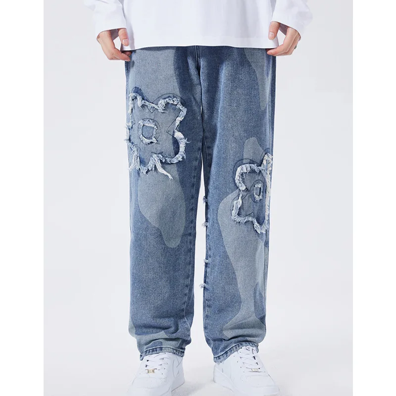 

Новинка, европейские и американские брендовые уличные свободные прямые повседневные брюки свободного покроя, мужские джинсы 2023