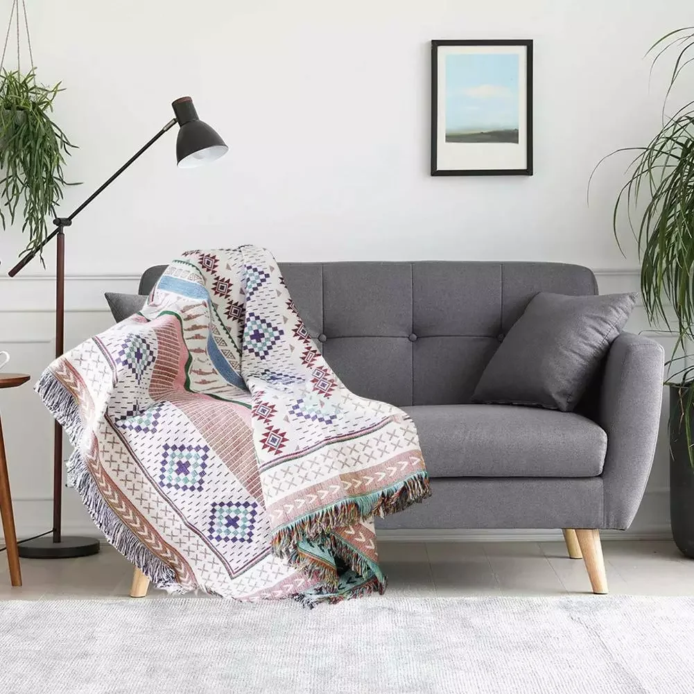 

2022Boho Throw Blanket Knitted Sofa Cover Blanket Reversible Throw Blanket For Couch Soft Comfortable Decorative Cover Blanket
