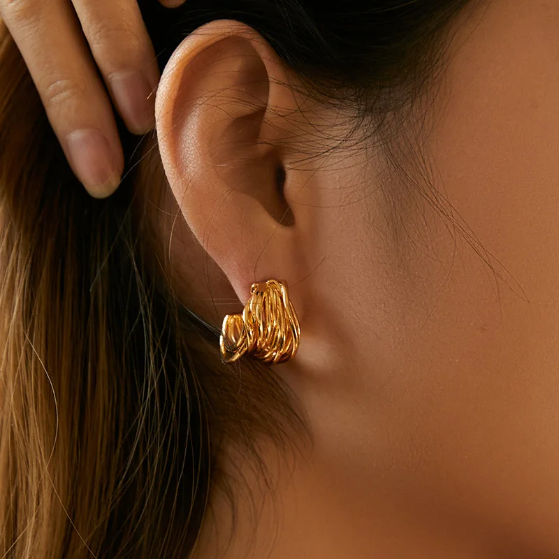 

CRMYA Gold-plated French Irregular Stud Earrings for Women Anti Allergic Silver Needle Trendy Geometric Earrings 2023 Jewelry