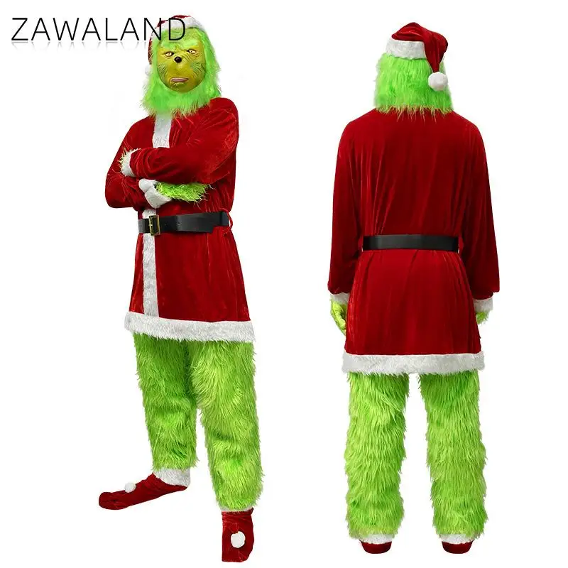 Zawaland Christams зеленый меховой костюм монстра необычная маскировочная одежда