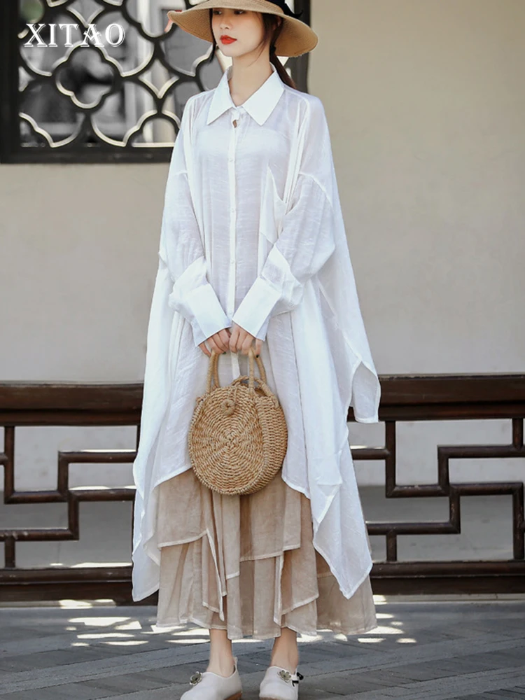 

XITAO свободная Асимметричная рубашка с отложным воротником однобортный рукав «летучая мышь» 2023 Новое поступление лето Повседневная универс...