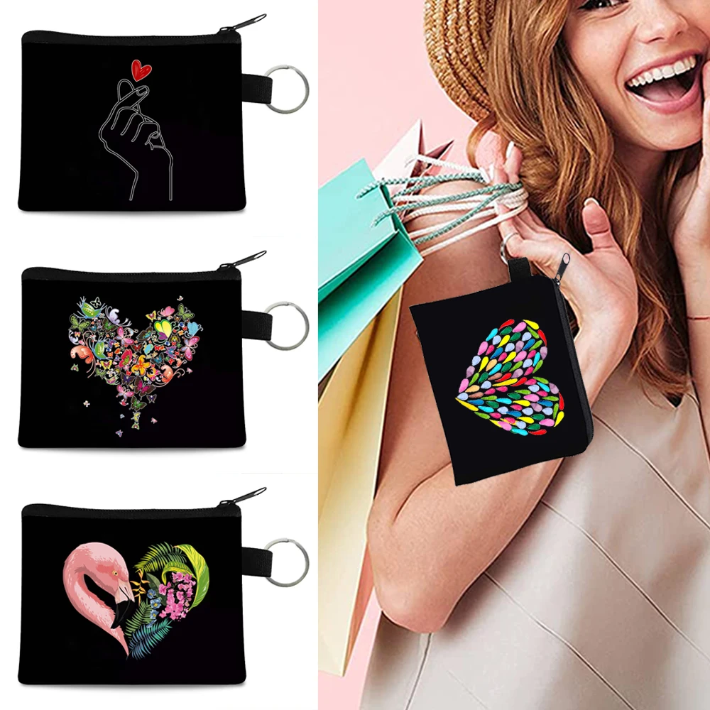 

Canvas Shopping Small Coin Purse Women Keyring Coin Wallets Bank Card Id Card Holder New Love Print Zipper Coin Burse Purse Man