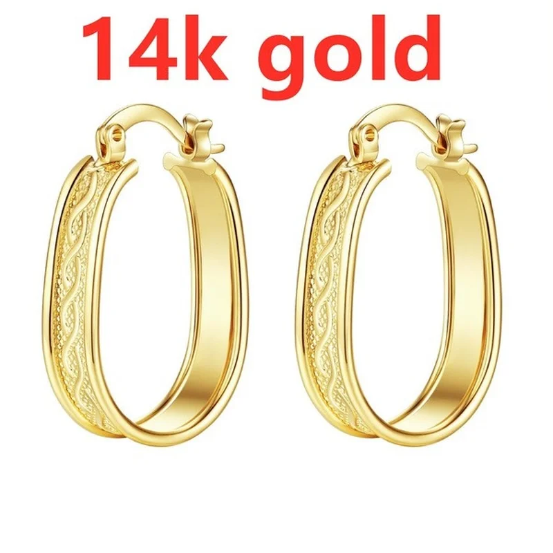 

Pretty 14K Solid Yellow Gold Filled Hoop Style Womens Jewelry Earrings Length Approx 30mm Width Approx 19mm