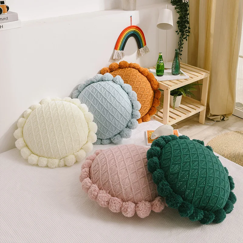 

Crocheted Round Cushions Chair Pad Futon Throw Pillows for Couch Sun-flowers Cute Pillows for Sofa-Car-Living Room Decoration