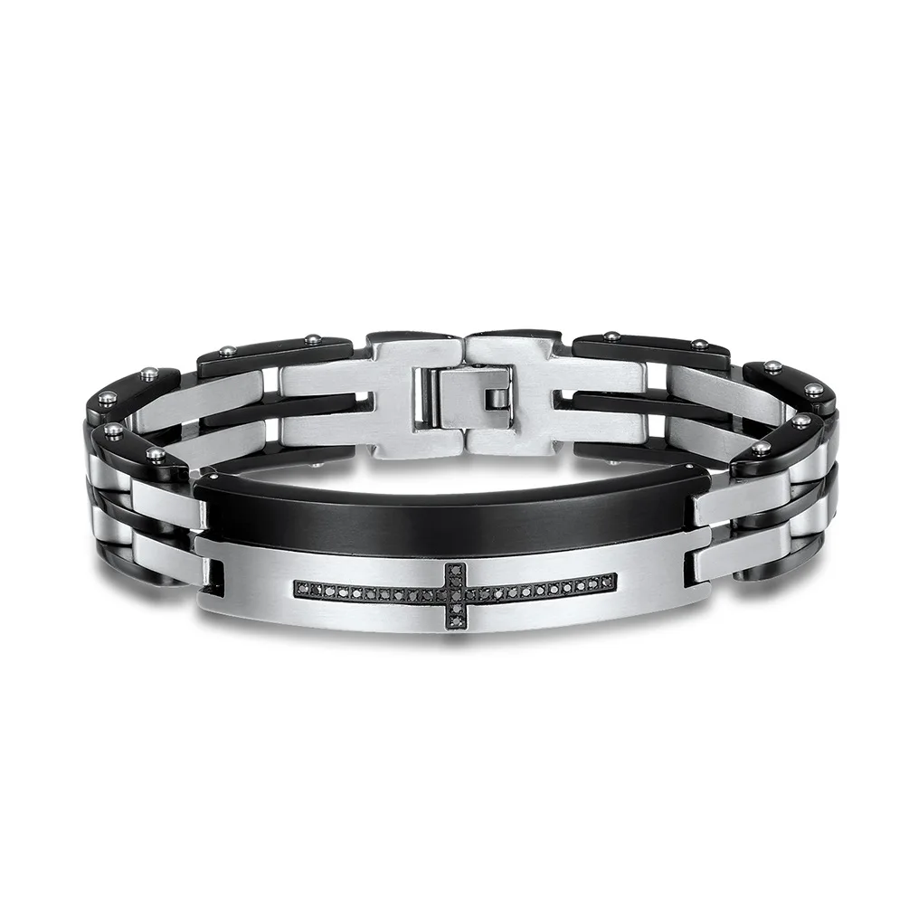 

Koaem Creative Iced Out Stainless Steel Bracelet Brushed Bangle Two Tone Frosted Men's Diamond Wide Bracelets