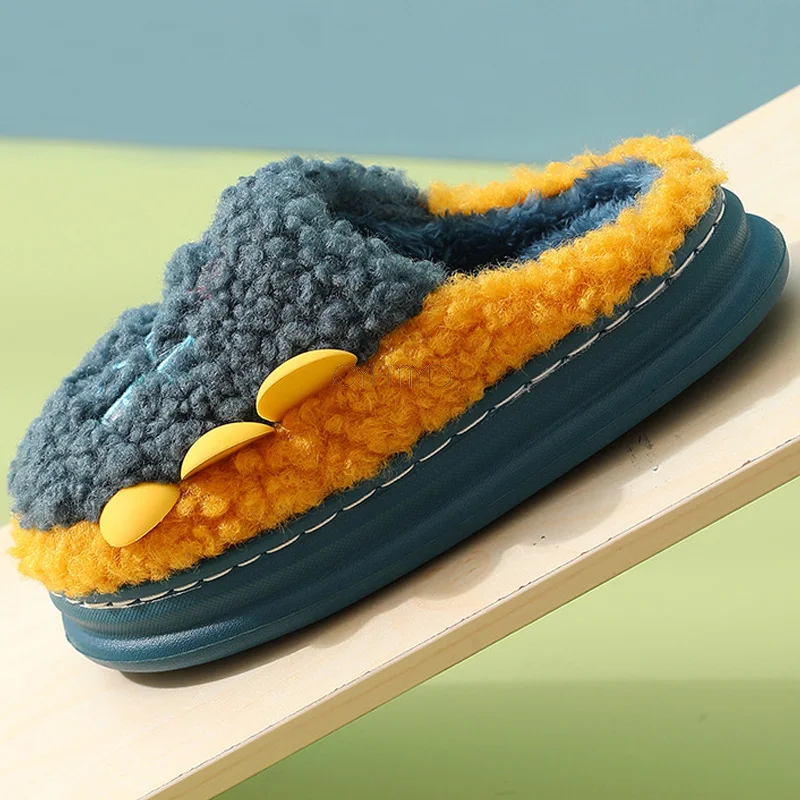 Home Slippers for Women Cute Dinosaur Plush Platform Soft Slippers Female Winter Kids Slippers for Boy Indoor Shoes Non-slip