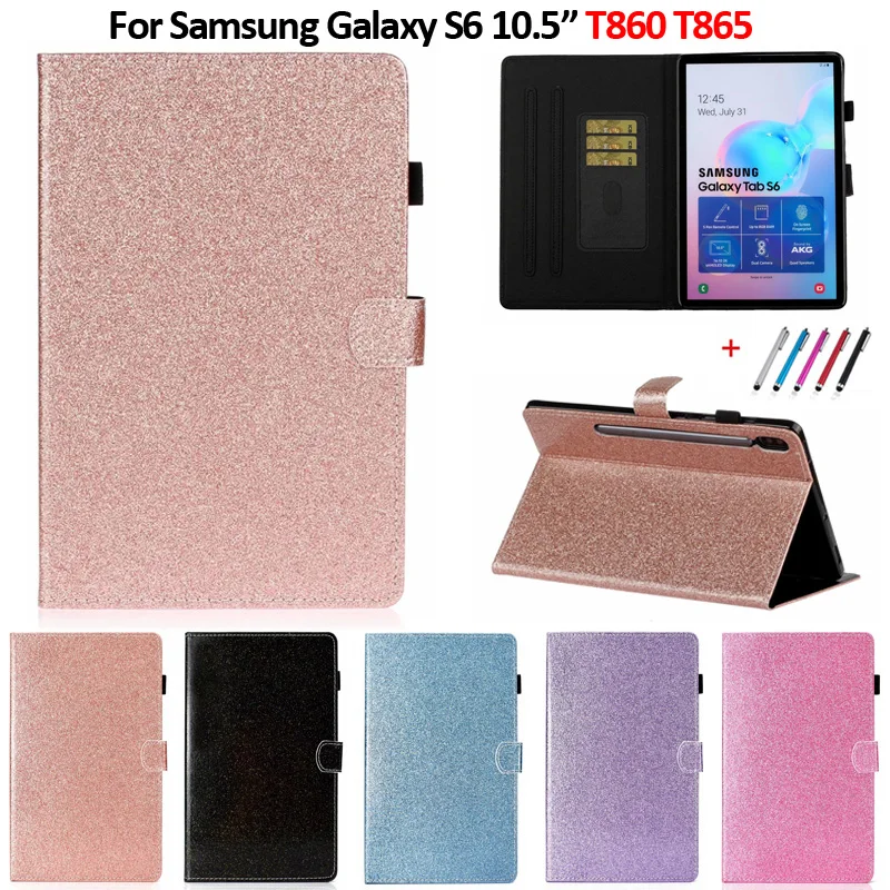 Чехол для Samsung Galaxy Tab S6 T860 SM-T860 T865 Shinning Glitter Flip Wallet Stand Tablet Cover Case 10.5