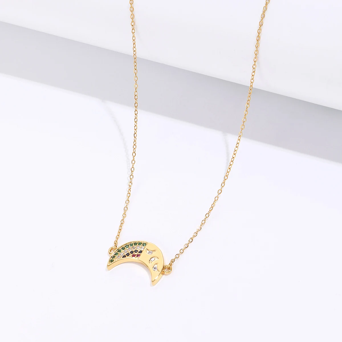 

Double Hole Moon Pendant Necklace with Colorful diamond zircon collar female delicate high-end jewelry