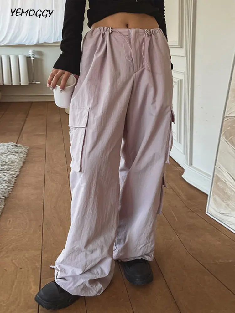 

Fashion Pocket Woven Overalls Pant for Women 2023 Summer New Loose Slim Drawcord Elastic Waist Casual Pants Women Trouser