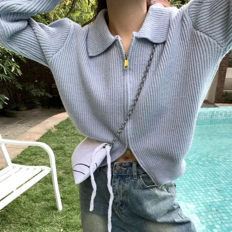 Укороченный кардиган Женский однотонный Модный повседневный Универсальный