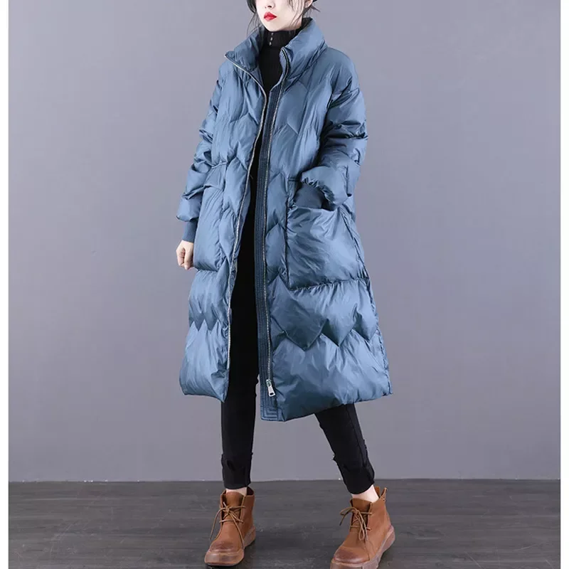 

2022NEW Winter New Long Solid Color Korean Down Jacket Vintage Thicken Women Warm White Duck Down Coats Female Loose Down Outerw
