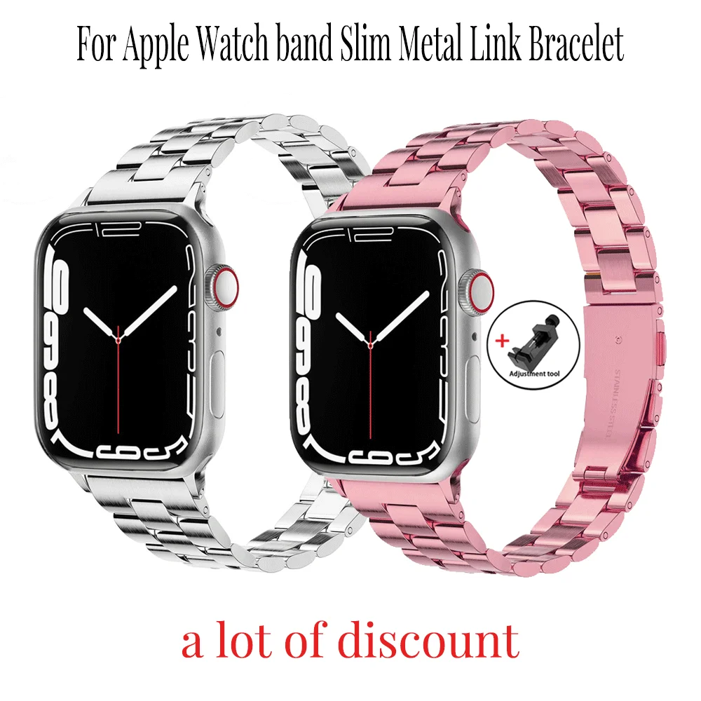 

Watchband for Apple Watch 8 7 41mm 45mm Band Slim Metal Link Bracelet iWatch 6 SE 5 4 3 40mm 44mm 38mm 42mm ultra 49 Women Strap