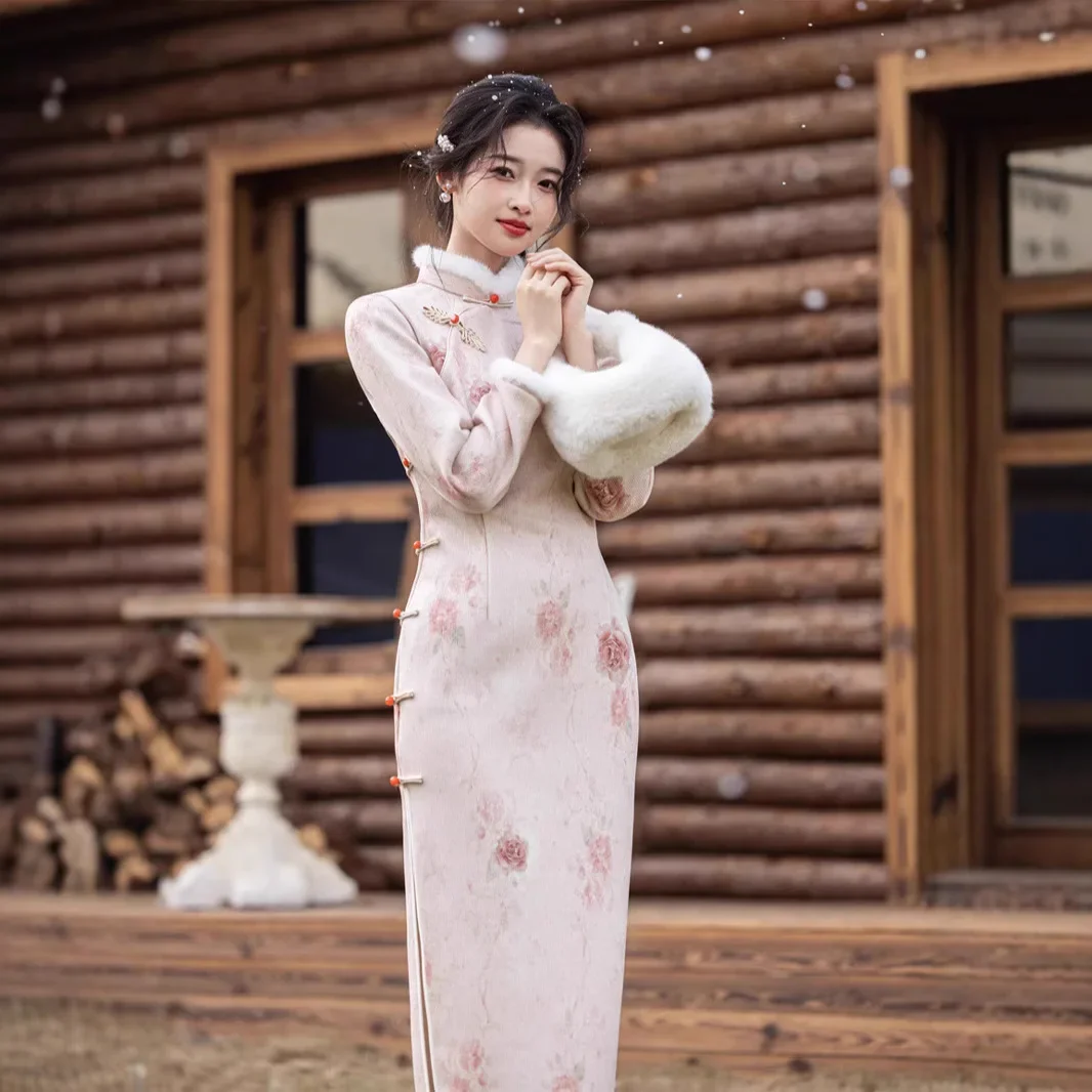 Yourqipao 2025 новая зимняя китайская юбка Ципао Ханфу из синели плюс бархатная