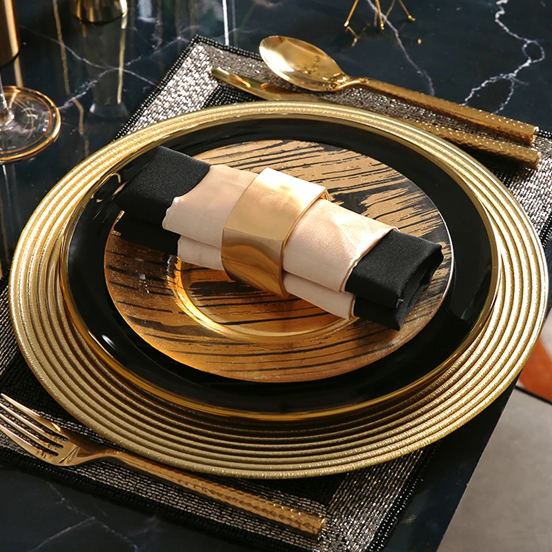 

Тарелка в полоску Gass, посуда для стейка, посуда в скандинавском стиле, черная стеклянная посуда из Пномпеня, набор тарелок для отеля