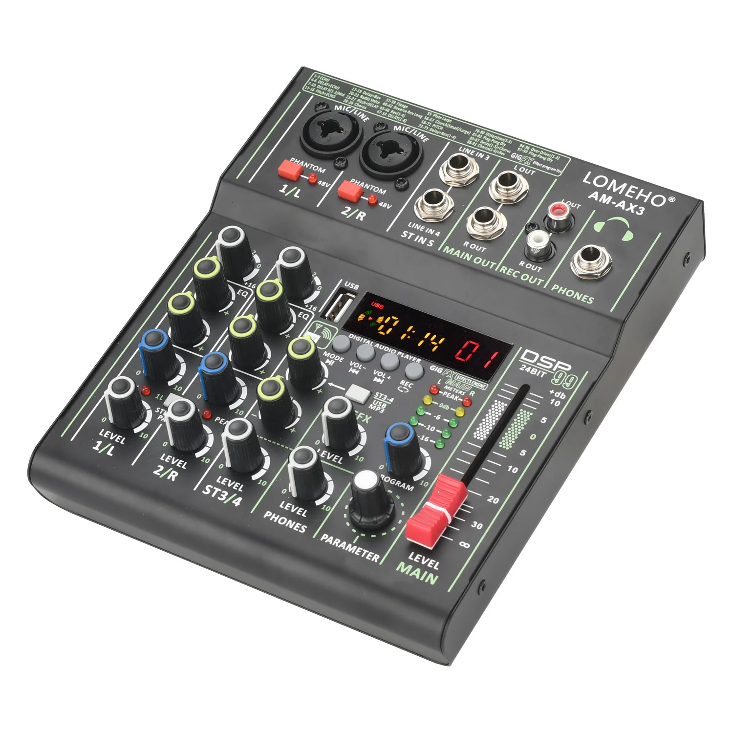 LOMEHO 99 эффектов DSP 4-канальный портативный мини-миксер для звука USB и