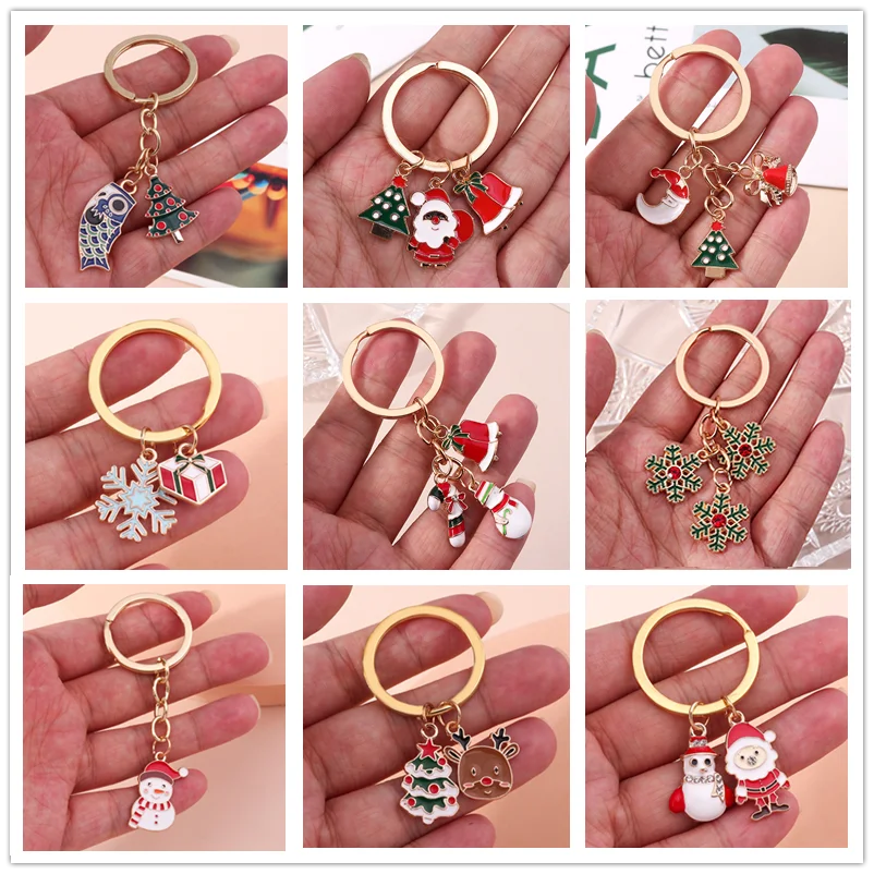 

90 styles 2022 Christmas Keychains Cute Santa Claus Snowman Snowflake Tree Key chains Keyring for Women Bag Car Key Holder