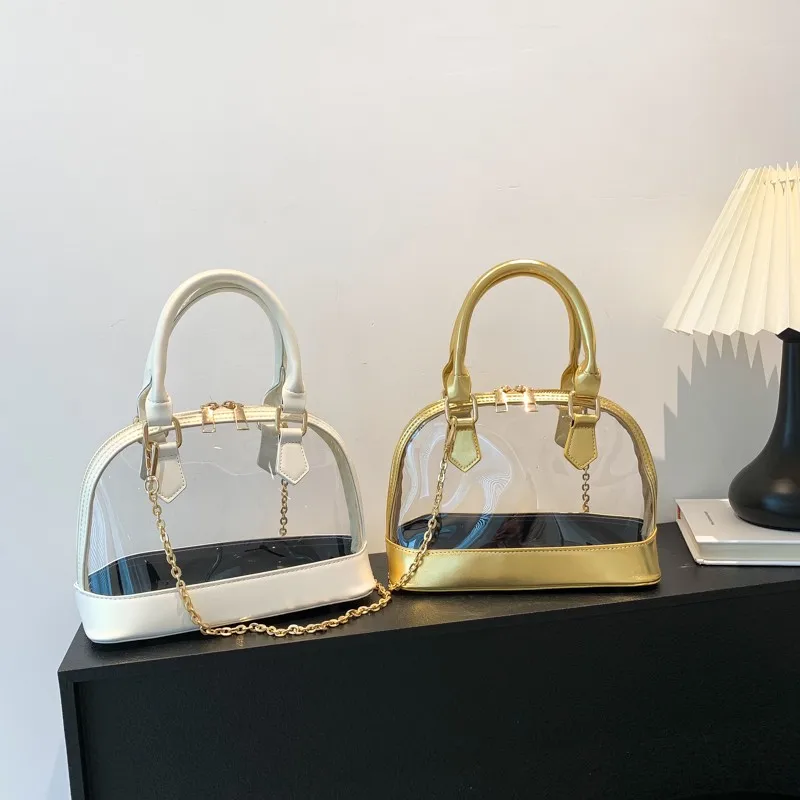 PVC Transparent handbags for women 2023 new summer fashion Shell bag Splicing chic party high quality luxury shoulder bag woman