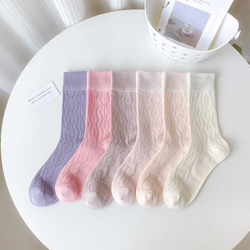 Japanese Korean Fashion Thin Socks Cotton Stockings Knee-socks Cute Lolita Lace Socks for Women Medias Golf Female Socks Summer