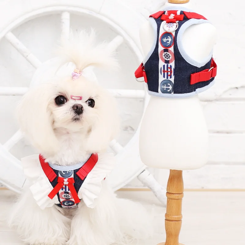 

Pet Chest Strap Medium Small Dog Harness Fashion Bow Tie Cat Denim Vest Adjustable Safety Belt Nylon Rope Chihuahua Yorkshire