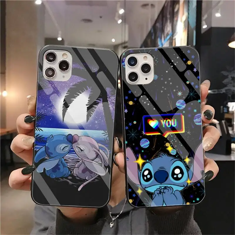 

Cute Cartoon Stitch Phone Case Tempered Glass For iPhone 13 12 Mini 11 Pro XR XS MAX 8 X 7 Plus SE 2020 Soft Cover