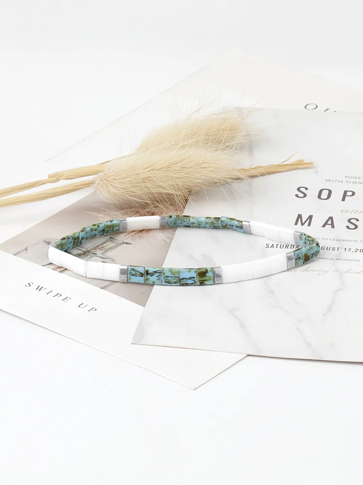 

YUOKIAA Sunshine Blue Tila Beads Bracelet Handmade Woven Bohemia Miyuki Tila Bracelets Glass Fashion Jewelry Gift Pulseras Mujer