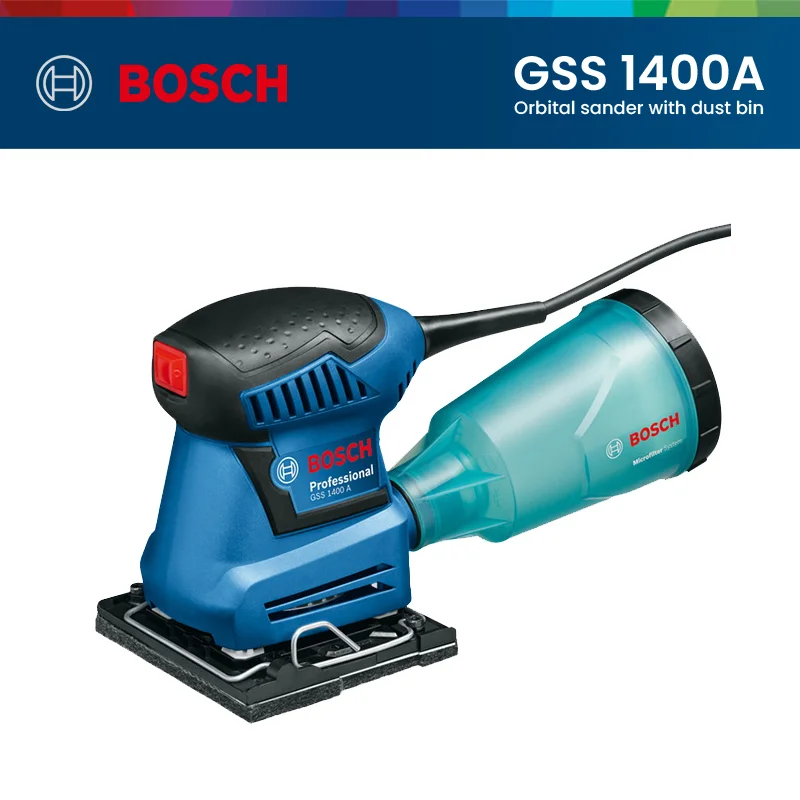 Bosch GSS 1400A Electric Flat Sanding Machine 180W Power Tools with Dust Box 3Pcs Sandpaper Grinding Machine Woodworking Tools
