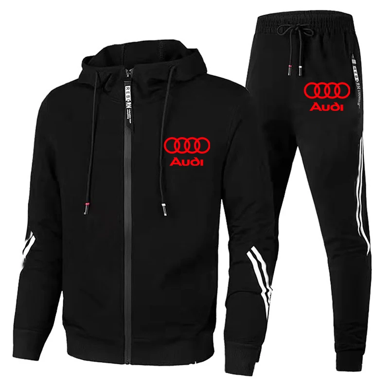 

Костюм спортивный мужской с принтом Audi, кофта с капюшоном и штаны, комплект из двух предметов, повседневная одежда, осень