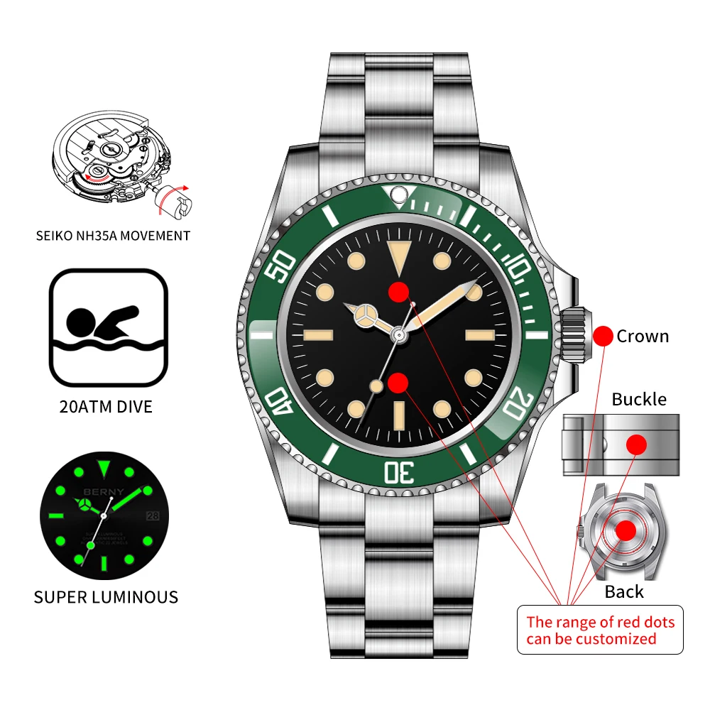 Часы мужские механические с логотипом и циферблатом 20 атм |