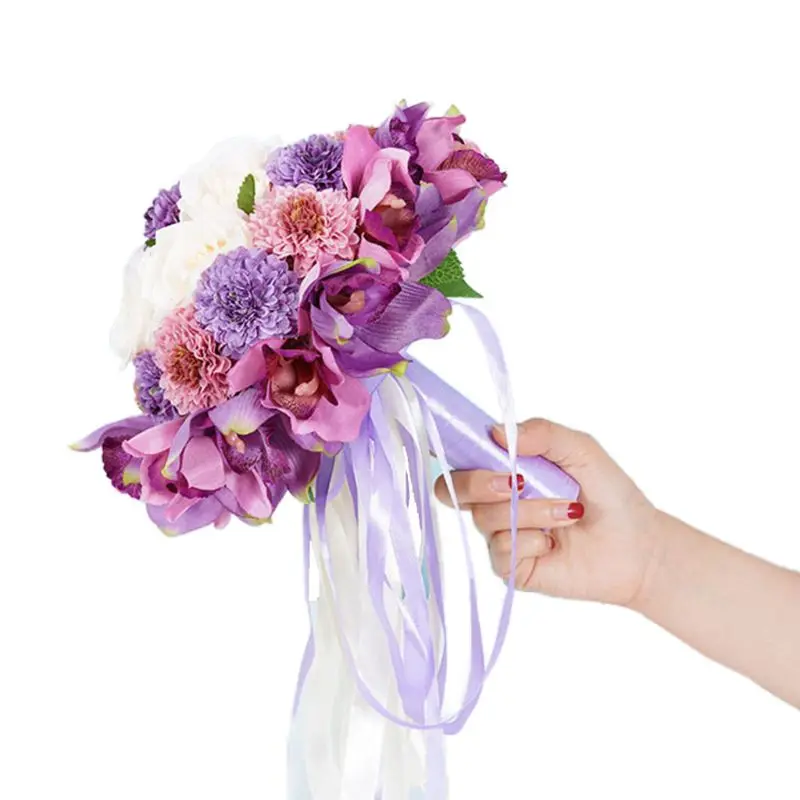 

X7YC Artificial Chrysanthemum Ball Realistic Petals Rose Flowers Wedding Bridal Holding Bouquet Arrangements Decoration Props
