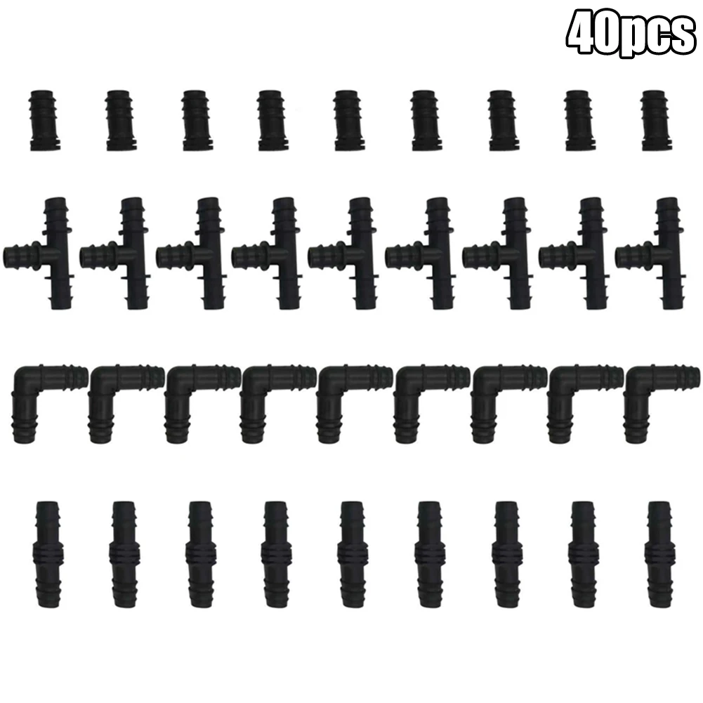 

40pcs 16mmPE Pipe Drip Irrigation Pipe Fittings Joint Combination 1/2" Hoses Garden Water Connectors 90° Angles Unclog Tee