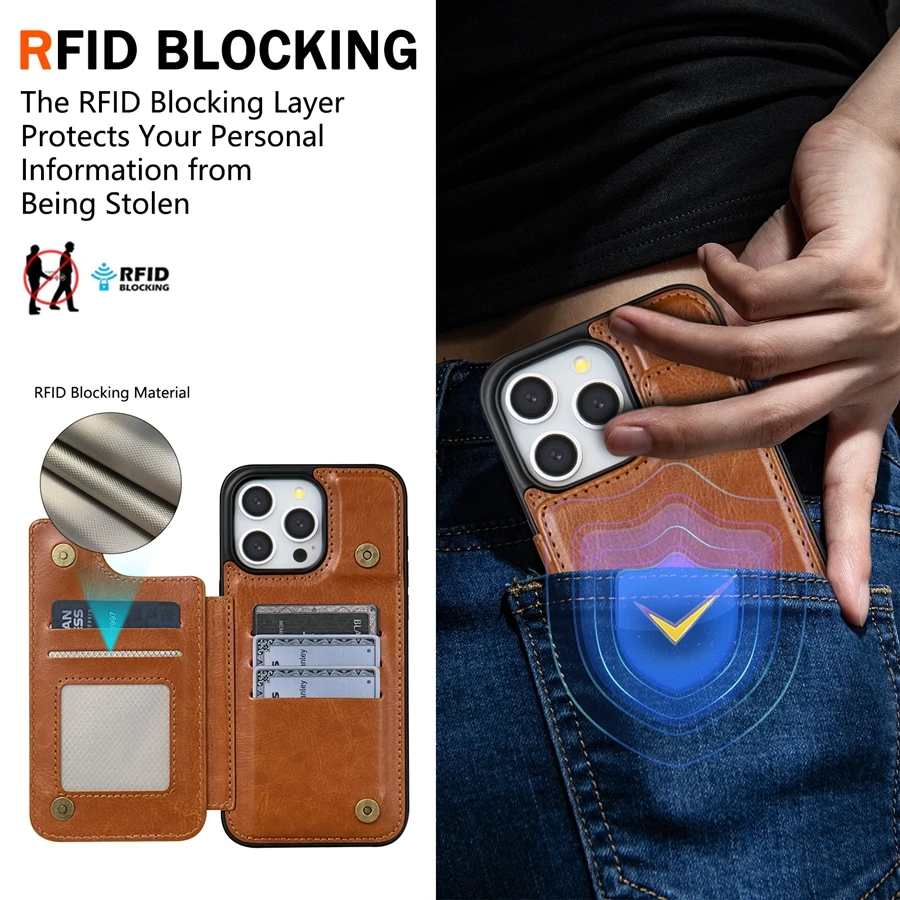 Фото Кошелек с RFID-защитой, магнитный кожаный чехол, подходит для iPhone 18 Pro Max 18 Pro, ударопрочный защитный чехол для карт. №4