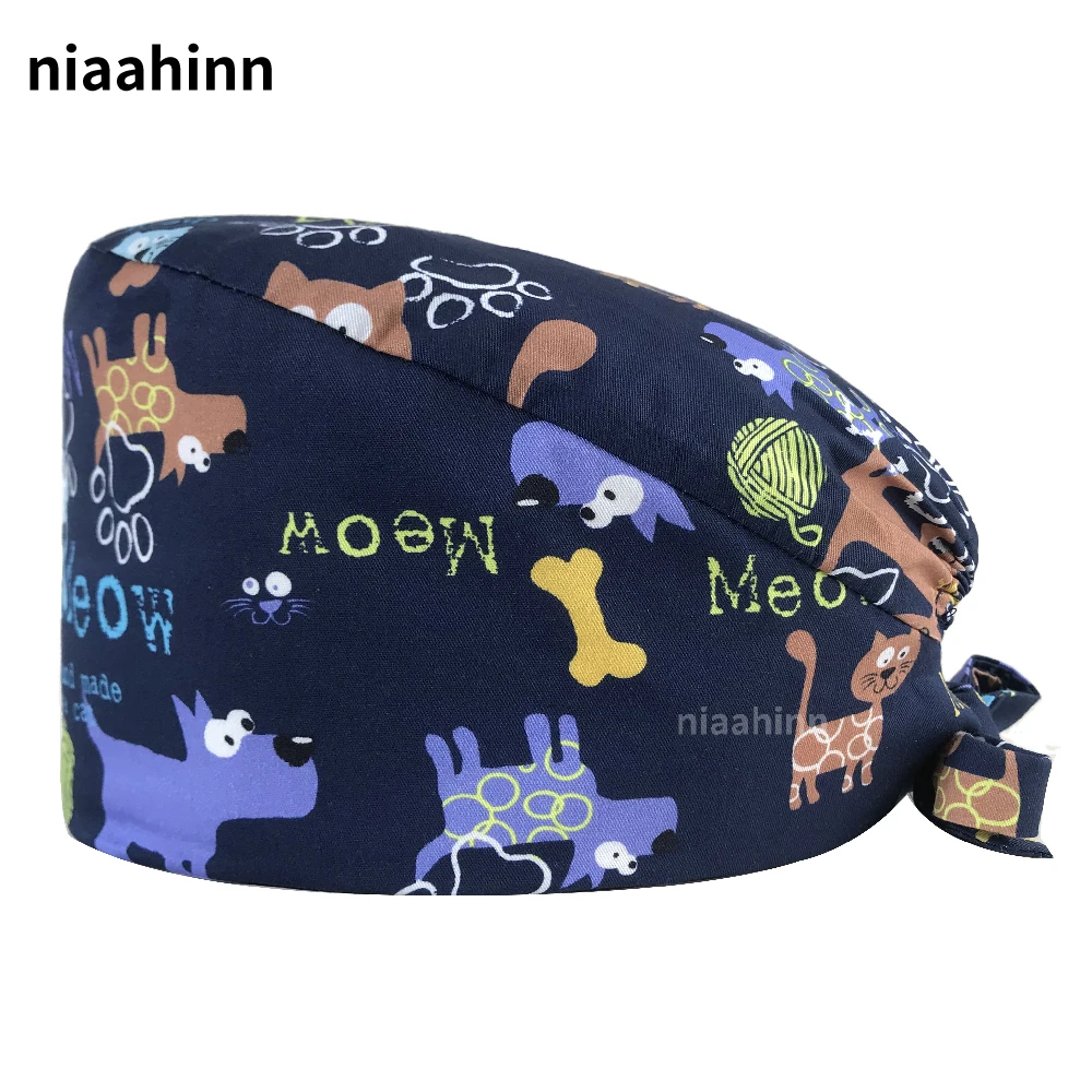 

Dental Clinic Nurse Accessories Cartoon Printed Pet Veterinary Surgical Caps Unisex Hospital Nurse Medical Caps Wholesale Prices