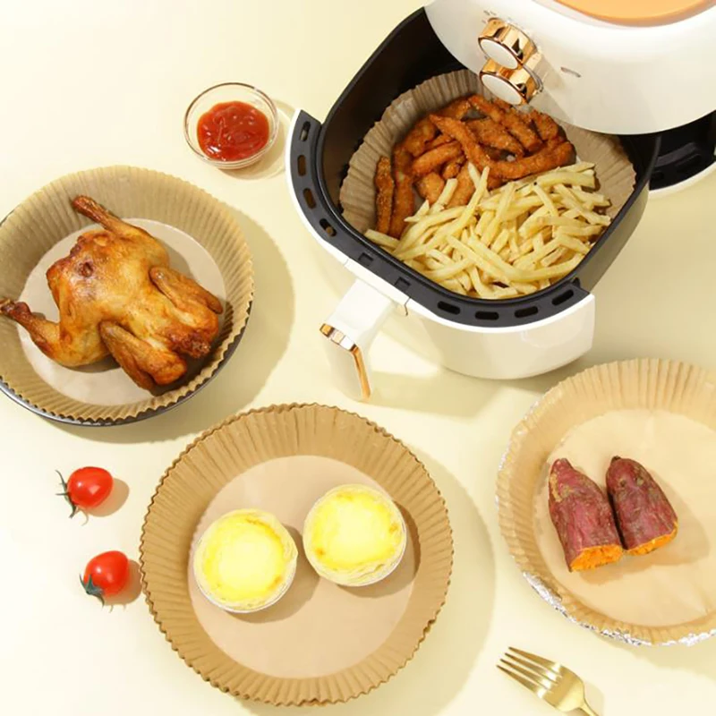 

20/30/50pcs Air Fryer Disposable Paper Liner Non-Stick Mat Parchment Wood Pulp Steamer Round Paper Liner