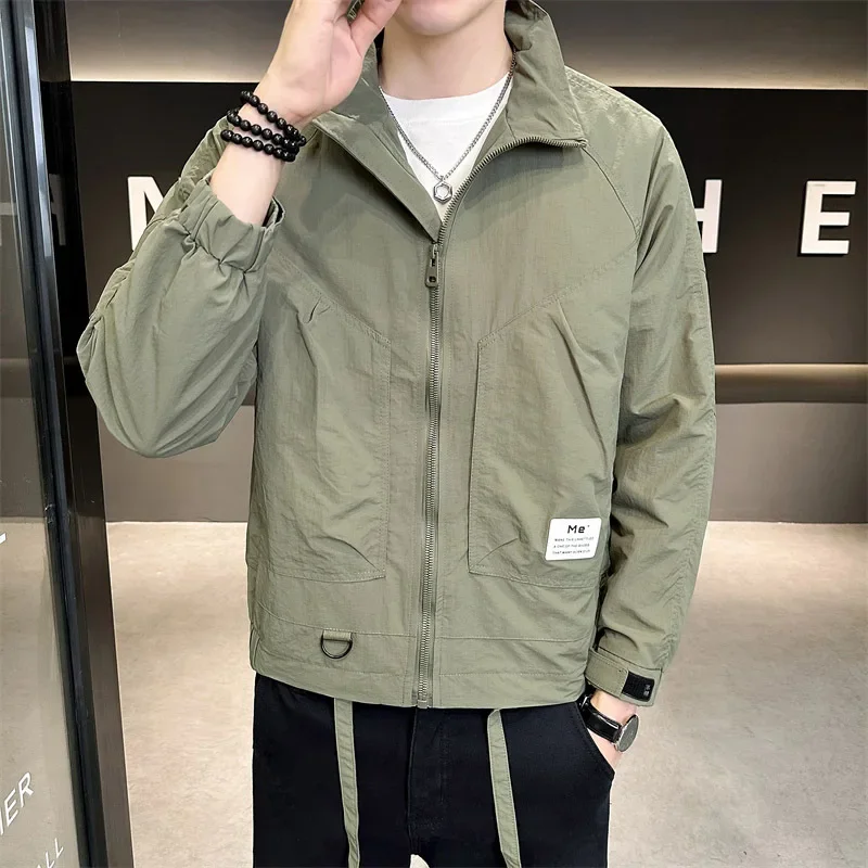 Сплошной цвет рабочая куртка с лацканами для мужчин осенняя новая приталенная