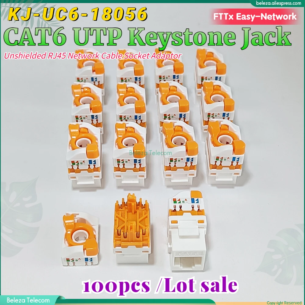 100pcs Wire-free knob-type unshielded CAT6 cable socket adaptor for 86/120mm panel Gigabit cable socket module connector