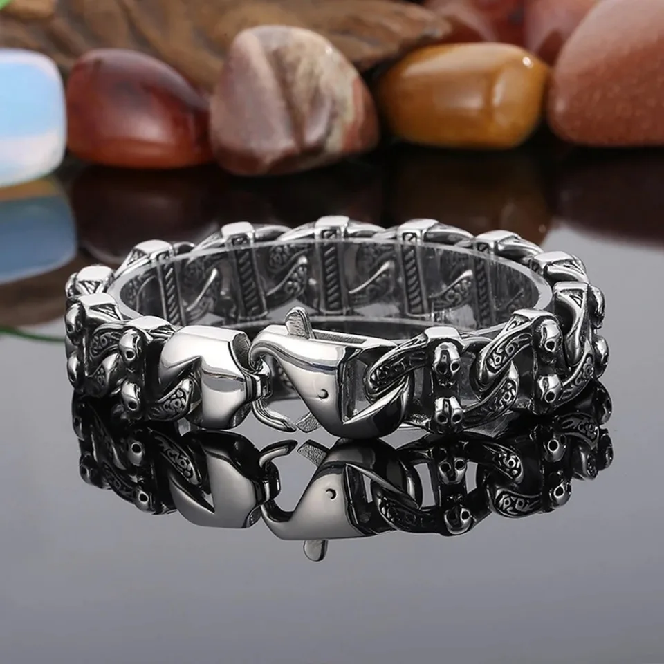 Винтажные готические браслеты из нержавеющей стали 316L с черепом для мужчин и