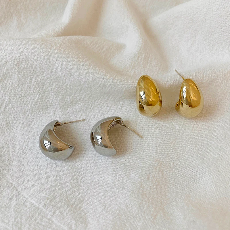 Металлические серьги-гвоздики в форме бобы для женщин Модная бижутерия простой