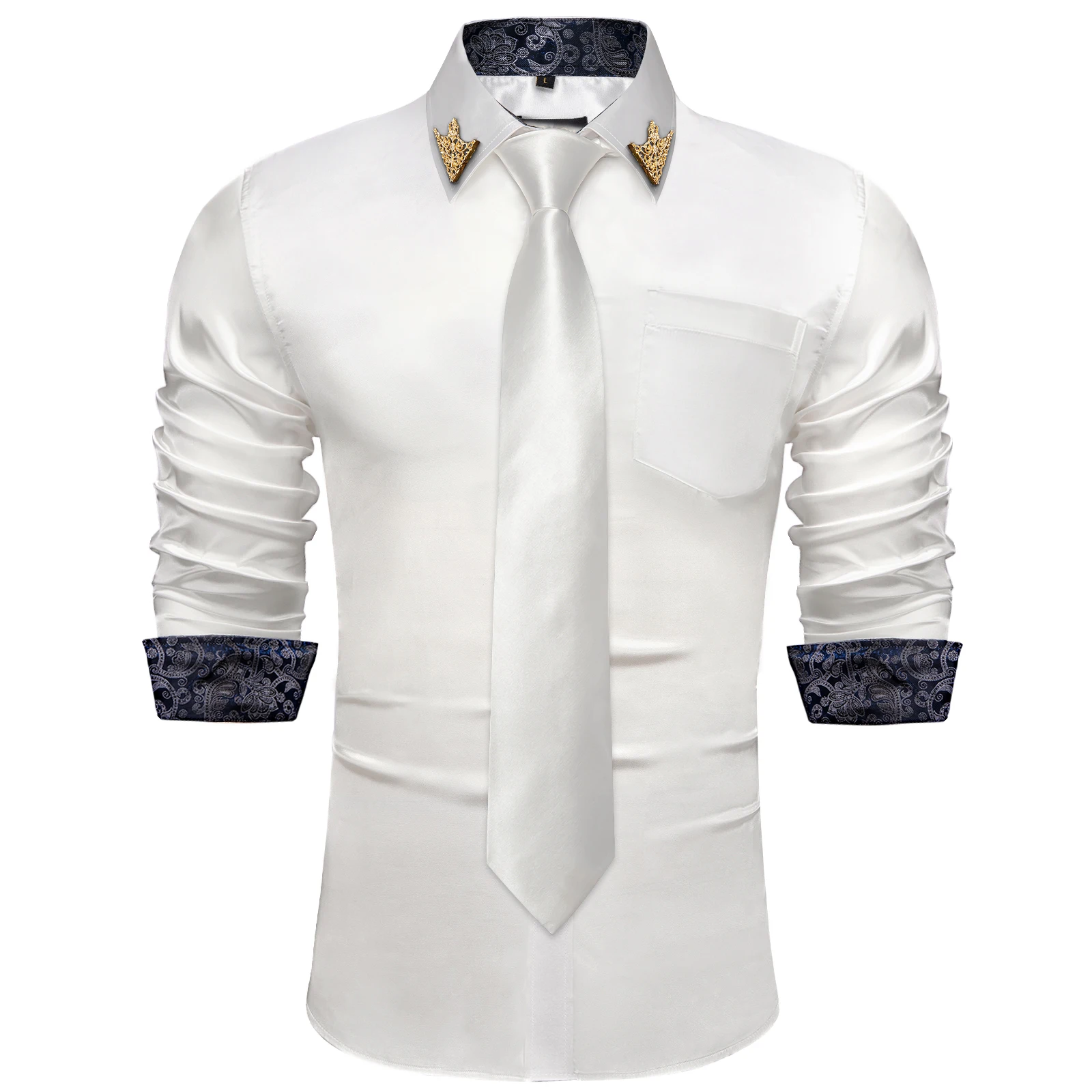 Luxury Spring Summer Long Sleeve Man Shirt High Quailty Tie Set Whit Wedding Party Shirts For Men Classic Male Wearing Suit Clip