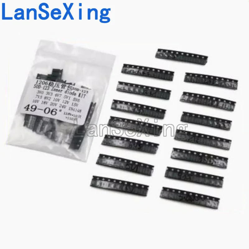 SOD-123 SMD Zener пакет диодов, комплект компонентов 1206 0,5 Вт 15 типов, каждый из 10 штук по 3 в-33 в